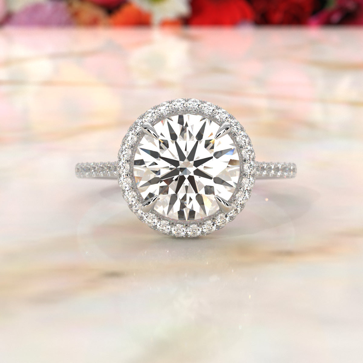 Double Halo Lab Grown Diamond Engagement Ring IGI Certified 2.53 Ctw.